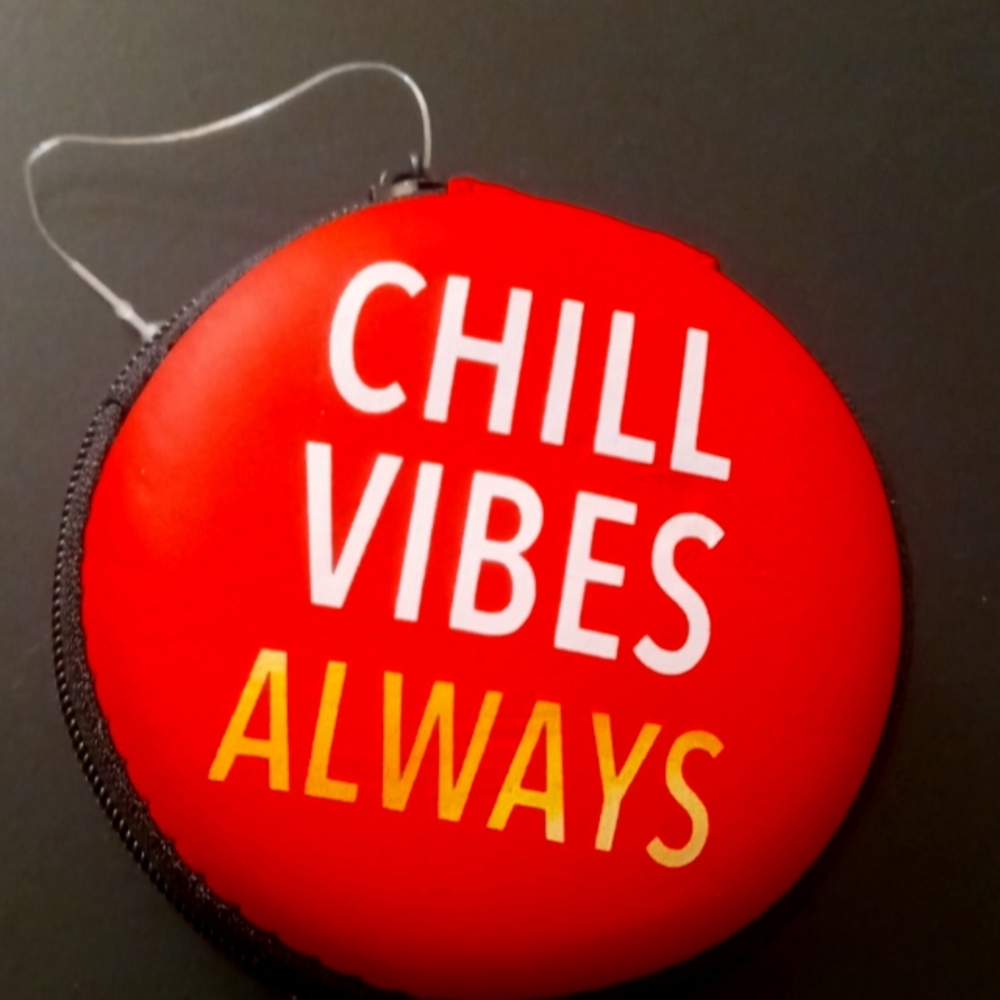 Chill Vibes Always Red Round Zip Pouch wired audio ear plugs